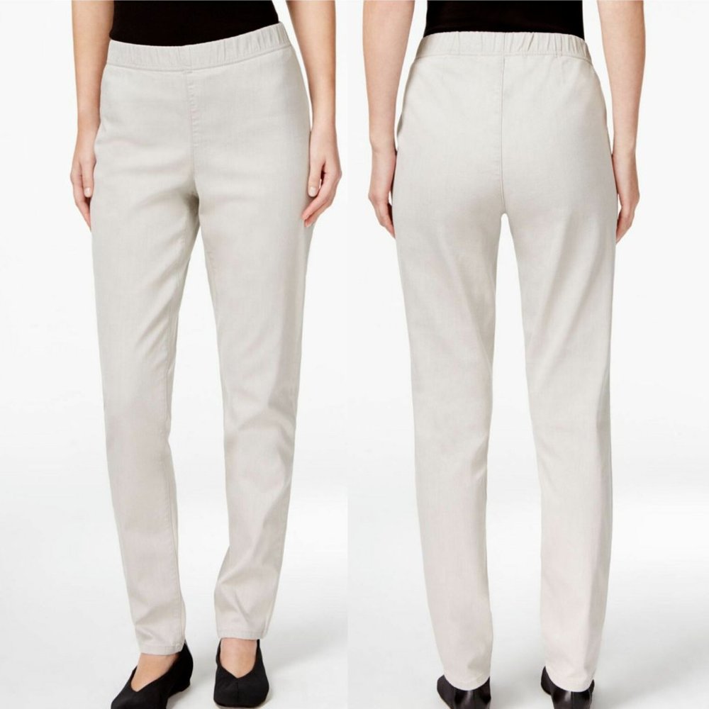 Eileen Fisher Soft Stretch Denim Slim Pant Organic Cotton Cement Grey Size Small